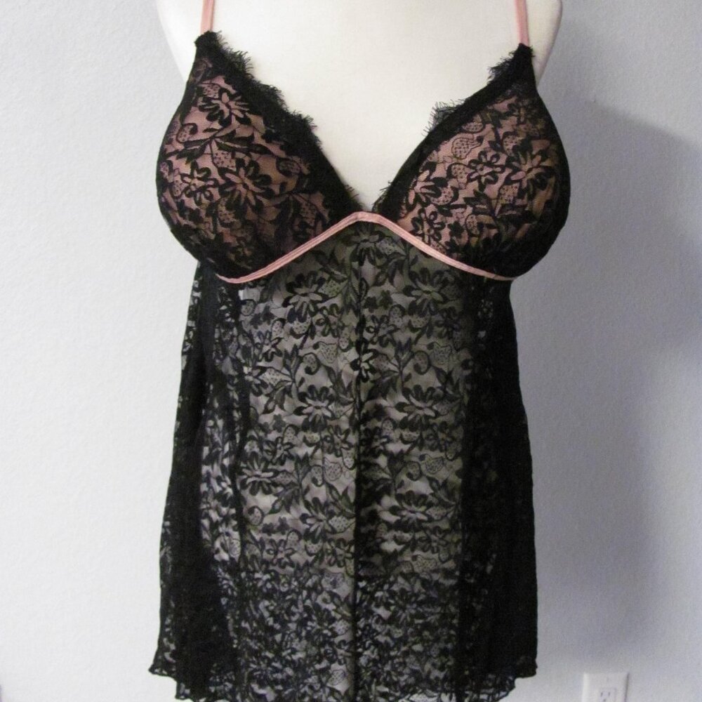 Secret Treasures Sleepwear Black Pink Lace Babydoll Nightie Nightgown Size 3X